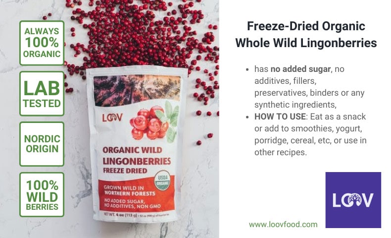 Freeze dried organic whole wild lingonberries