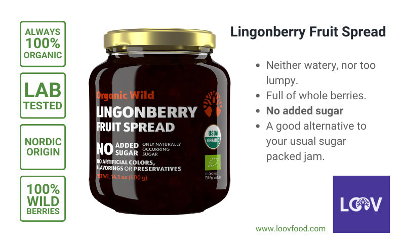 Organic and vegan wild lingonberry jam