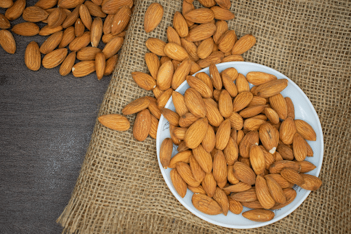 almonds on a plate and cloth