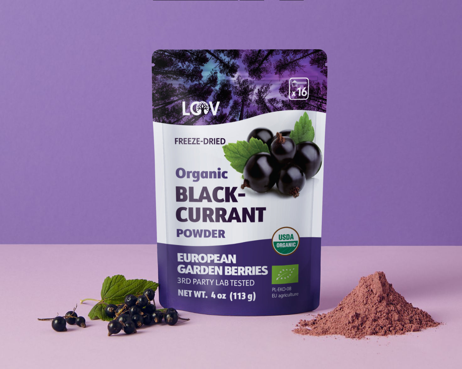 Veev Gusto Blackcurrant Blackcurrant Powder Organic & Freeze-Dried LOOV  Organic 171 G (6 oz)